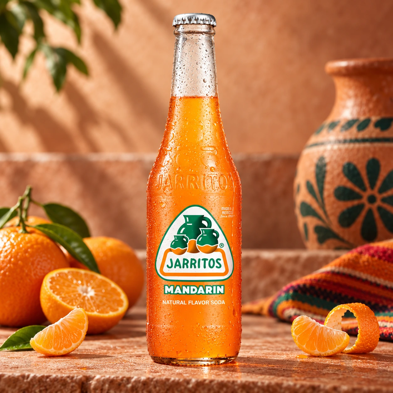 Refresco Jarritos Sabor Mandarina — Jarritos mandarina: cítrico, dulce y burbujeante. El refresco mexicano más popular para acompañar botanas.