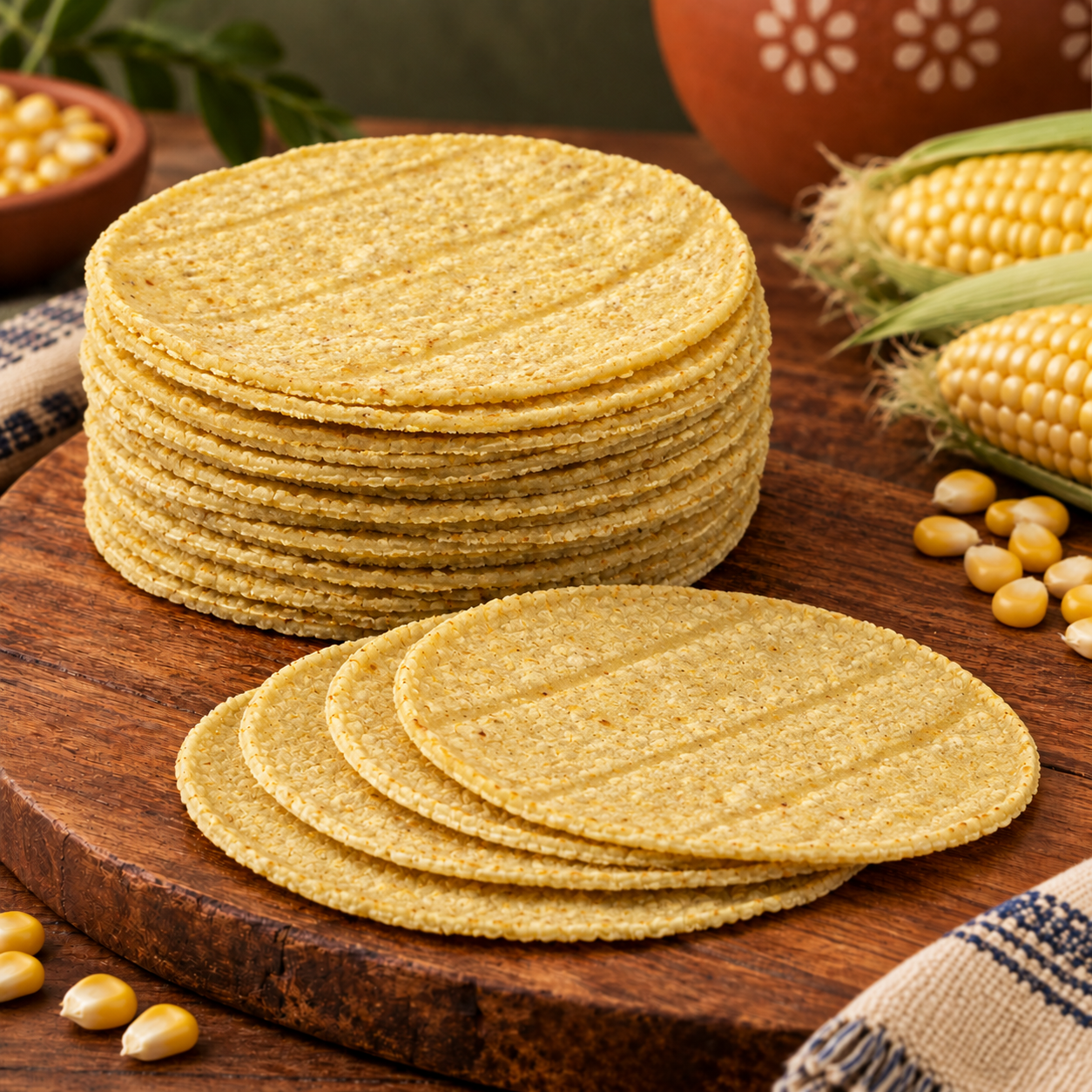 Tortilla de Maíz Amarillo Criollo (12 cm) — Maíz amarillo criollo, dulzor natural y color dorado intenso. Nixtamalización real.