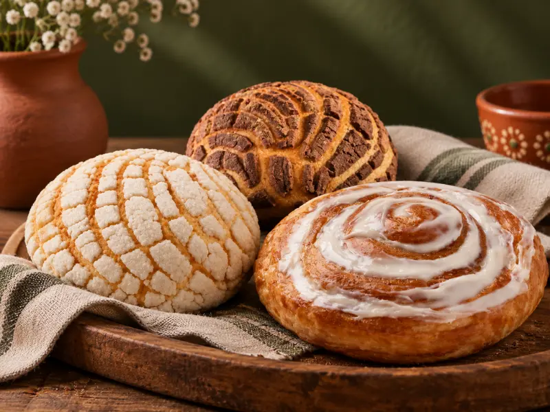 Categoría Panadería & Pan Dulce: Conchas mexicanas, bolillo, telera, mantecadas y roles de canela horneados artesanalmente.