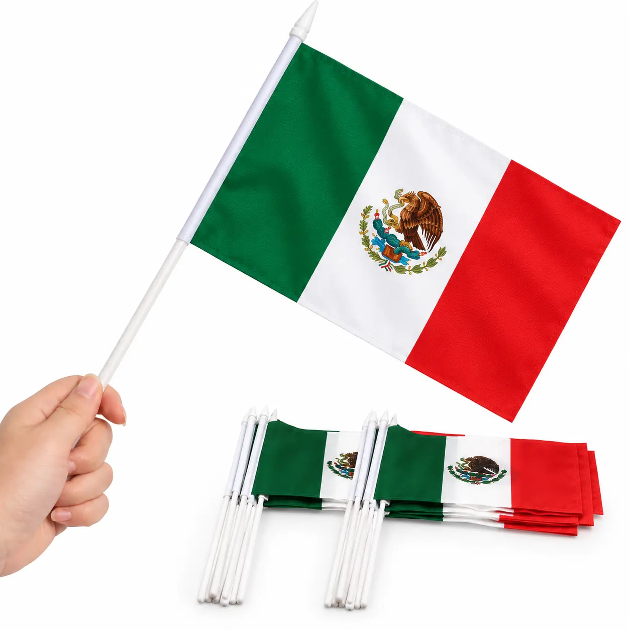 Bandera de México de Escritorio (Base de Madera) — Mini bandera de México con base de madera para escritorio. El detalle patriótico perfecto.