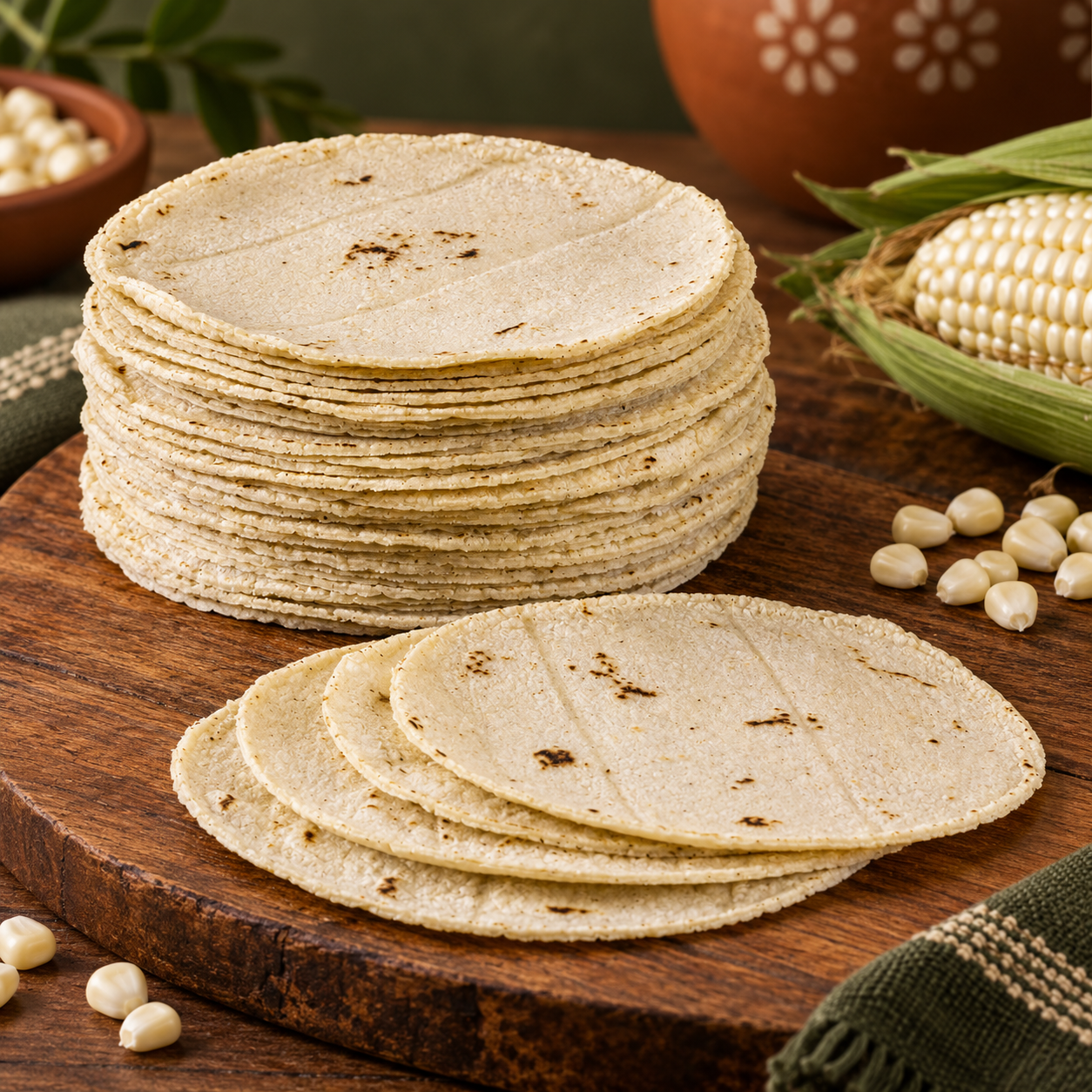Tortilla de Maíz Blanco Nixtamalizada (12 cm · Formato Taquero) — Tortillas nixtamalizadas frescas y artesanales de maíz blanco, 12 cm, grosor taquero idóneo (18-22 g).