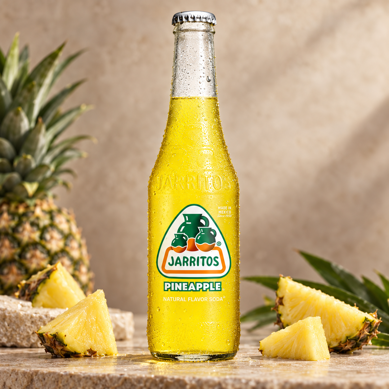 Refresco Jarritos Sabor Piña — Jarritos piña: dulce, tropical y muy refrescante. Clásico mexicano en botella de vidrio de 370 ml.