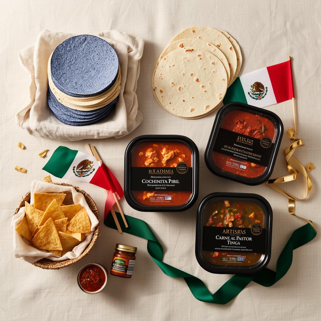 Kit de cena mexicana con guisos Quinta Gama, tortillas nixtamalizadas, totopos y banderitas de México