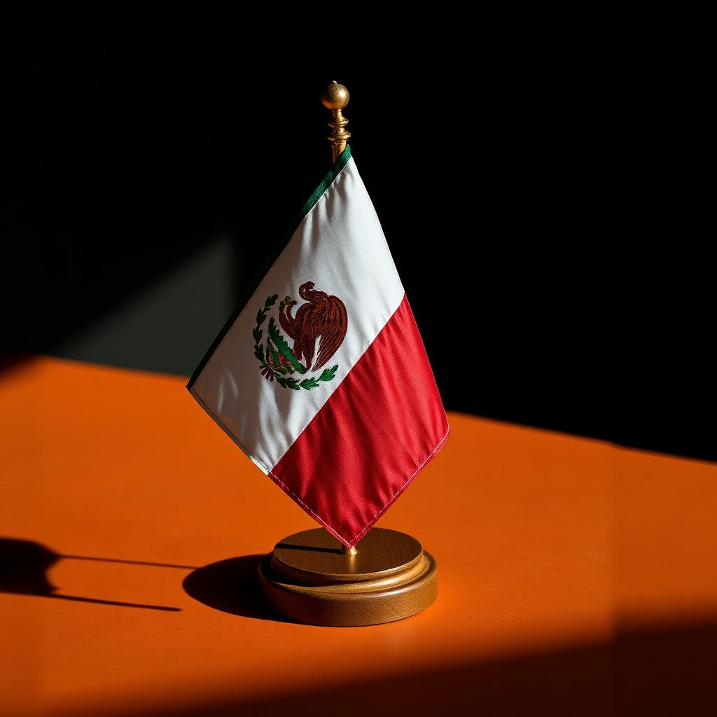 Bandera de México de Escritorio (Base de Madera) — Mini bandera de México con base de madera para escritorio. El detalle patriótico perfecto.
