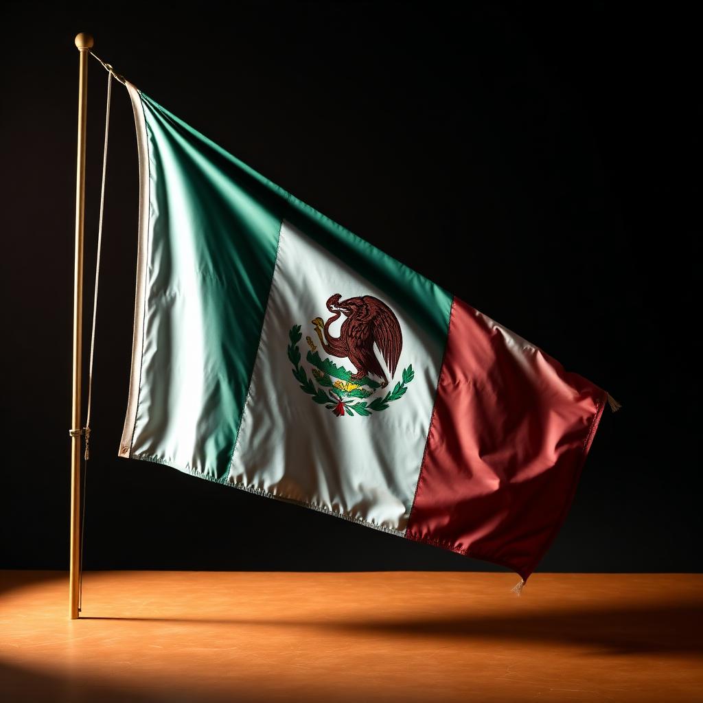 Bandera de México Oficial con Escudo Bordado — Bandera de México comprar en Barcelona: bandera oficial con escudo nacional bordado, resistente y vívida.