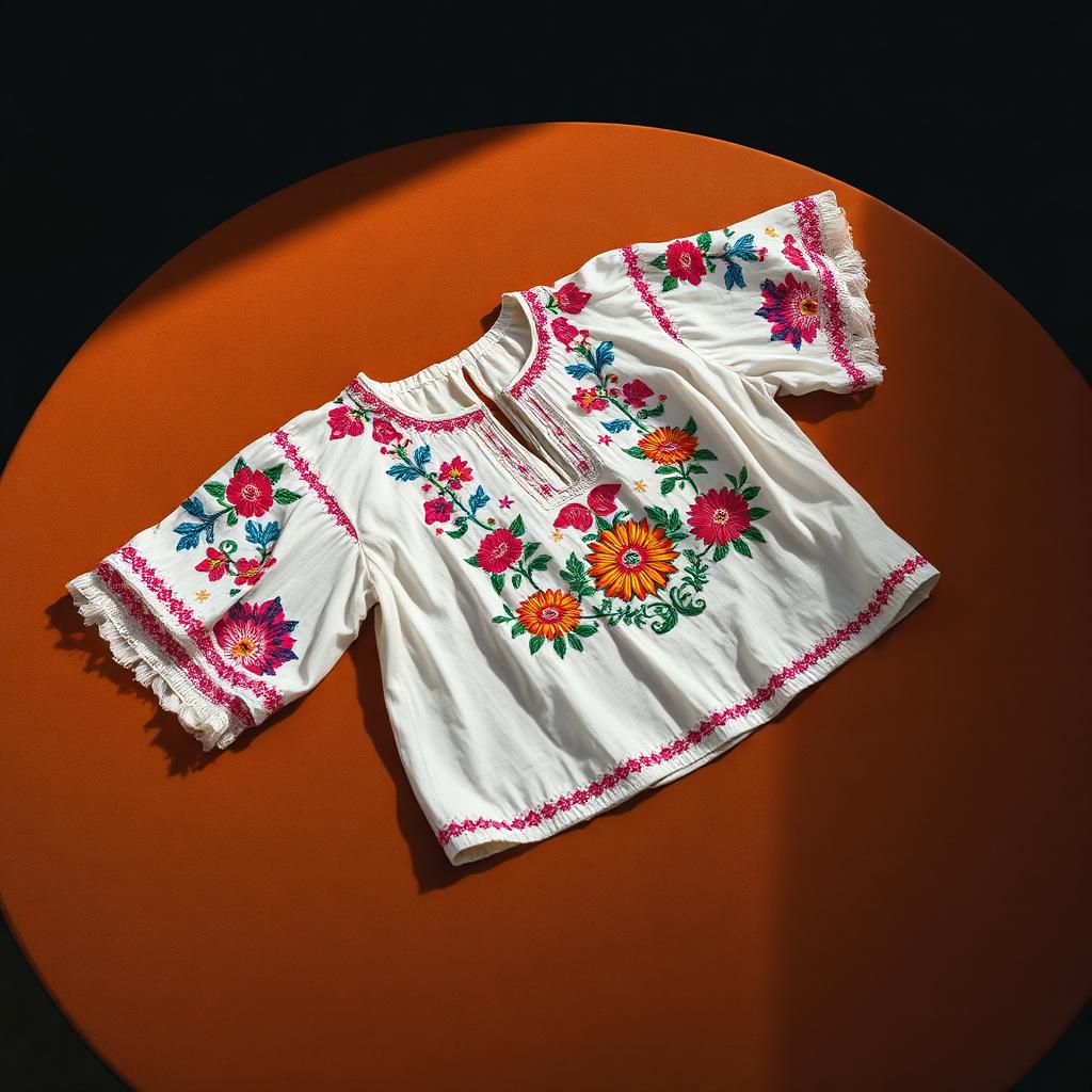 Blusa Mexicana Bordada Artesanal — Blusa mexicana bordada a mano con hilos de colores. Elegante, versátil y auténticamente artesanal.