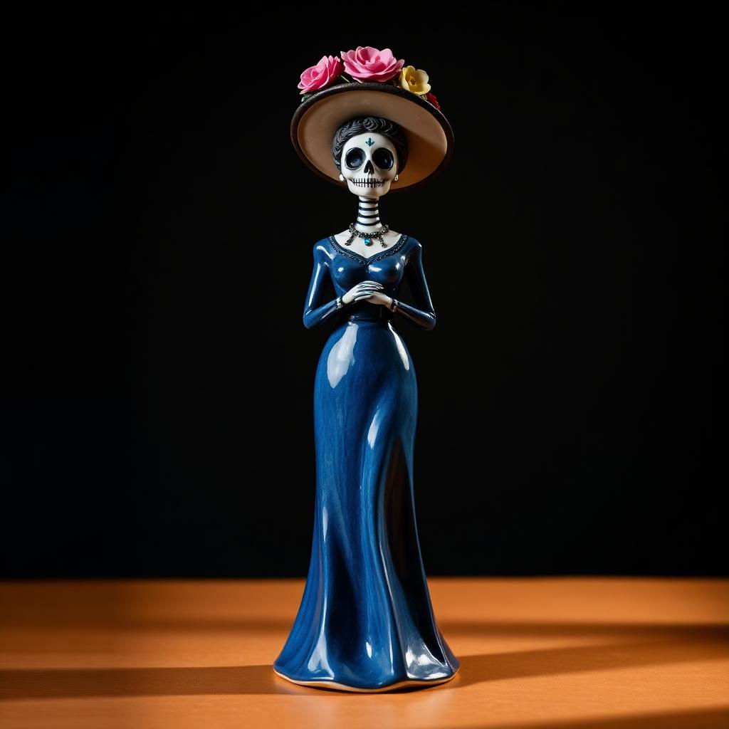 Catrina de Cerámica Estilizada (30 cm) — Catrina de cerámica artesanal de 30 cm. Figura estilizada para decoración del Día de Muertos o todo el año.