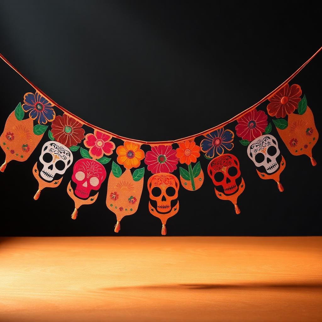 Guirnalda de Papel Picado Tradicional — Guirnalda de papel picado tradicional mexicano. Colores vivos, diseños florales y calaveras.
