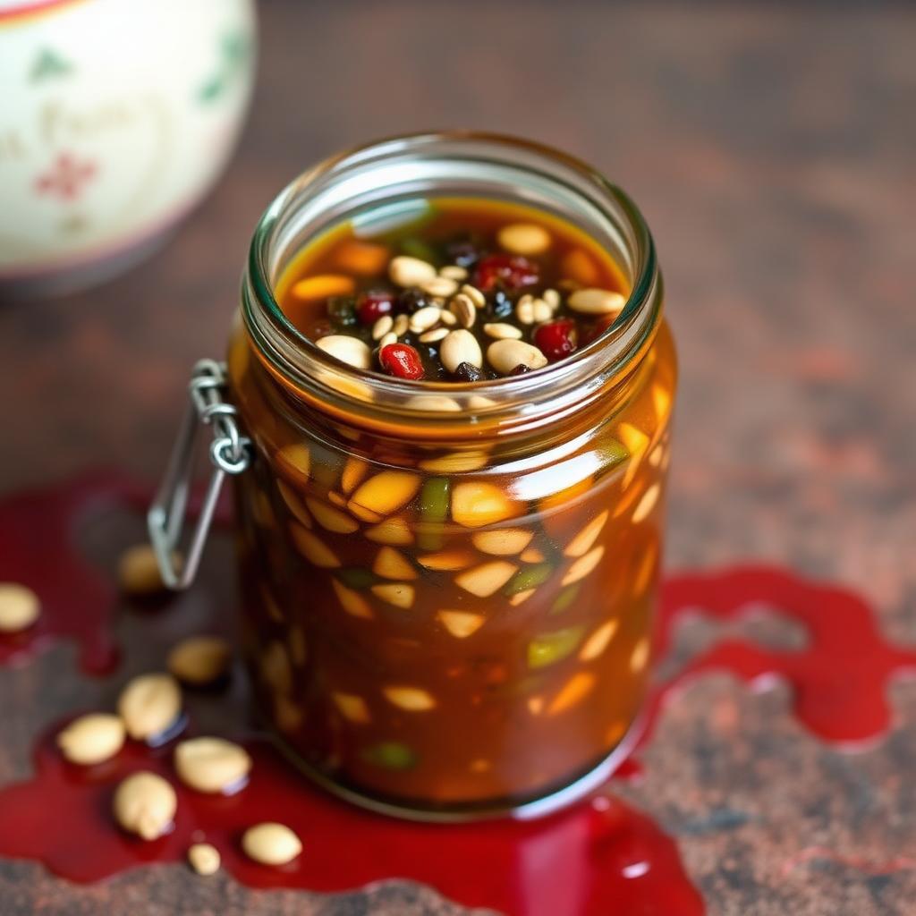 Salsa Macha Artesanal en Aceite de Oliva — Salsa macha de chiles secos, cacahuate, ajonjolí y aceite de oliva virgen extra.