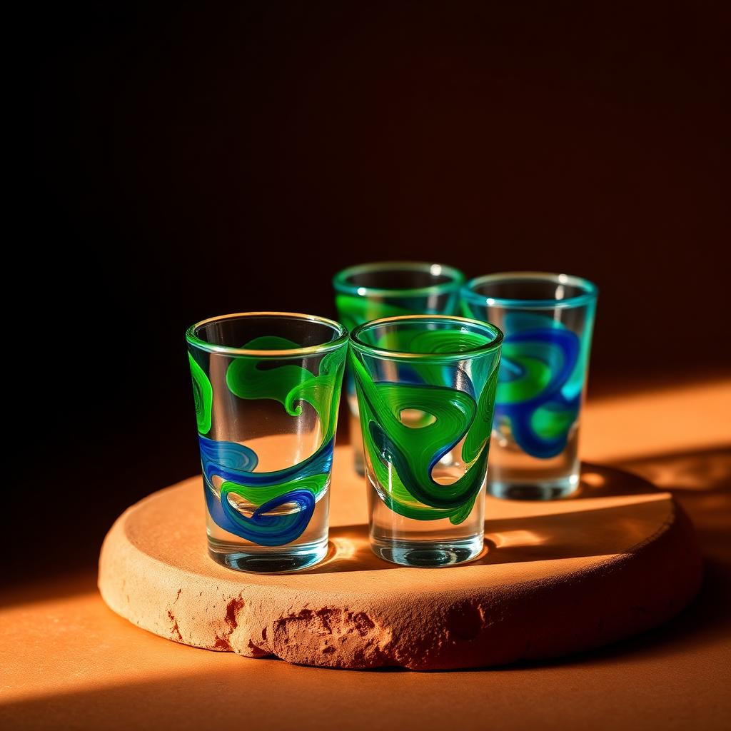 Vasos Tequileros de Vidrio Soplado Artesanal — Vasos tequileros de vidrio soplado artesanal. Coloridos, únicos y perfectos para regalo o celebración.